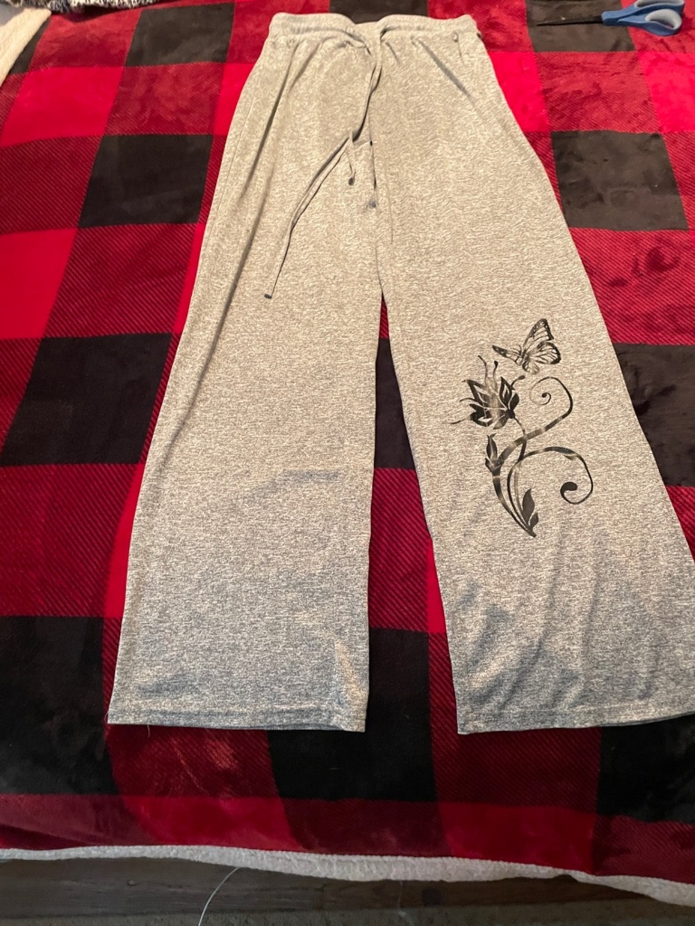 Women's Gray Lounge Pajama Pants with Butterfly Print